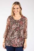 Plisse Pleated Floral Blouse - Brown Mix / 16