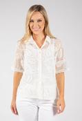 Leaf Design Knit Blouse - White / F/S image