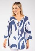 Abstract Print Linen Look Blouse - Blue/Off White / F/S image