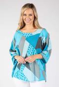 Patchwork Print Linen Look Top - Blue Mix / F/S image