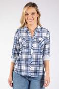 Front Pocket Check Blouse - Blue Mix / 16