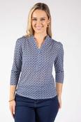 Tara Geometric Print Top - Blue Mix / 16