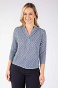 Tara Geometric Print Top - Navy/Blue / 10