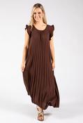 Plisse Pleated Pop Over Dress - Brown / F/S image