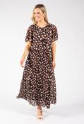 Polka Dot Plisse Pleated Midi Dress - Brown / F/S image