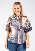 Patchwork Print Balloon Sleeve Blouse - Navy Mix / 10 image