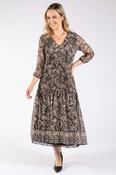 Riade Floral Print Midi Dress - Black/Tan / 18