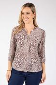 Gold Button Detail Leopard Top - Chocolate / 18