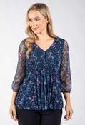 Floral Lace Pleated Blouse - Blue Mix / 10 image