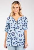 Floral Print Linen Look Blouse - Blue / F/S image