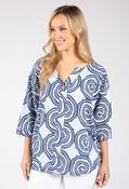 Abstract Print Linen Look Blouse - Blue / F/S image