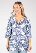 Abstract Print Linen Look Blouse - Light Blue / F/S image