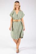 V-Neck Linen Look Dress - Khaki / F/S image