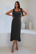 Jovi Tie Shoulder Midi Dress - Black / 8