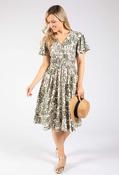 Leaf Print Angel Sleeve Dress - Khaki Mix / 8 image