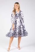 Antique Print Tiered Dress - Navy Mix / S