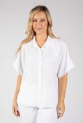 Floral Embroidery Linen Look Shirt - White / One image
