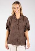Floral Embroidery Linen Look Shirt - Brown / One