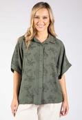 Floral Embroidery Linen Look Shirt - Khaki / One image