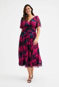 Victoria Angel Sleeve Mesh Midi Curve+ Dress - Black Purple / 14 image