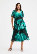 Victoria Angel Sleeve Mesh Midi Curve+ Dress - Black / 16