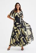 Isabelle Curve+ Float Sleeve Maxi Dress - Cream/Black / 14