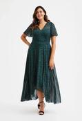 Tilly Angel Sleeve V-Neck Curve+ Dress - Green / 18