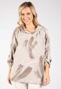 Abstract Print Linen Look Hoodie - Beige / F/S