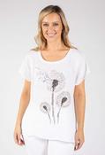 Dandelion Print Linen Top - White / F/S