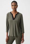 Contrast V-Neck Top - Khaki / L image