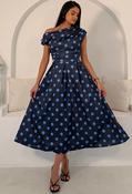 Betty Asymmetric Polka Dot Midi Dress - Navy / 18 image