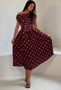 Betty Asymmetric Polka Dot Midi Dress - Burgundy / 18 image