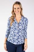 Sophie Zip-Up Blouse - Blue Mix / 14