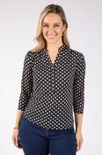 Polka Dot V-Neck Blouse - Navy / 10