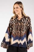 Leopard Print Satin Blouse - Navy Mix / F/S