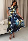 Betty Asymmetric Floral Midi Dress - Navy Mix / 14 image