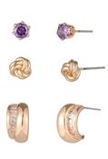 3 Pack Cubic Zirconia Earrings - Gold / One image