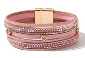 Faux Leather &amp; Diamante Bracelet - Gold / One image