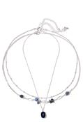 Blue Gemstone Necklace Set - Silver / One image