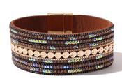 Leather &amp; Crystal Bracelet - Gold / One image