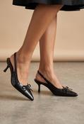 Ribbon and Bow Sling Back Heels - Black / 37 image