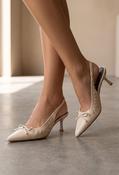 Ribbon and Bow Sling Back Heels - Beige / 38 image
