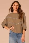 Dolman Sleeve Embroidered Knit Top - Khaki / L image
