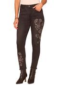 "Ab"solution® Slim Fit Floral Embroidery Jeans - Washed Black / 8 image