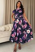 Betty Asymmetric Floral Midi Dress - Navy / 8 image