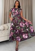 Betty Asymmetric Floral Midi Dress - Berry / 10 image