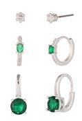 Emerald Cubic Zirconia Earrings - Silver / One image
