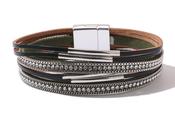 Faux Leather &amp; Diamante Bracelet - Silver / One image