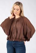 Plisse Pleated Bomber Jacket - Brown / S image