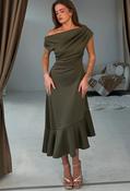Felicity Asymmetric Frill Midi Dress - Khaki / 18 image
